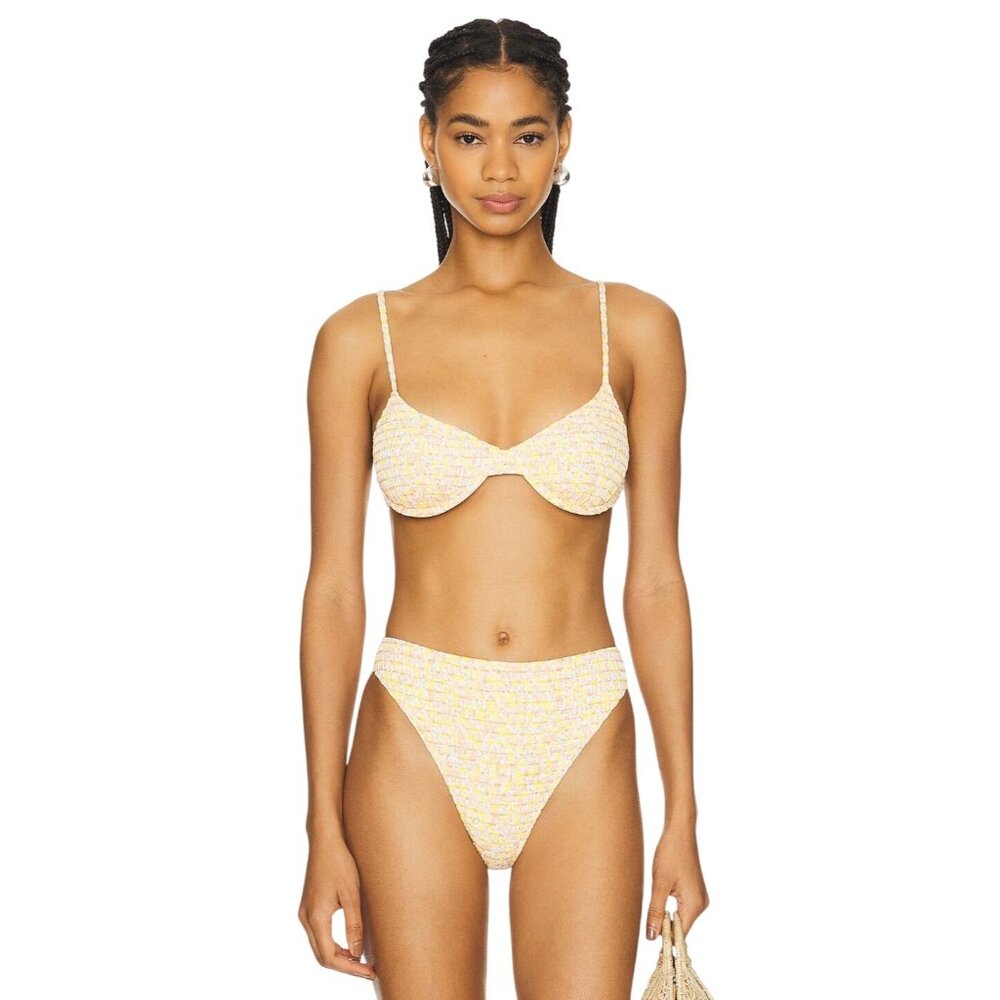 Tularosa Juni Bikini Top in Yellow Ivy Ditsy Small New Womens Swimsuit